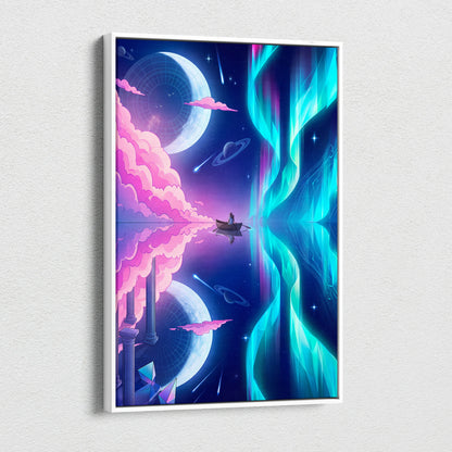 Neon Vaporwave Canvas Odyssey - Surreal Neon Pink Cyan Living Room Vaporwave Dreamy Mood Retro Futurism Canvas Print