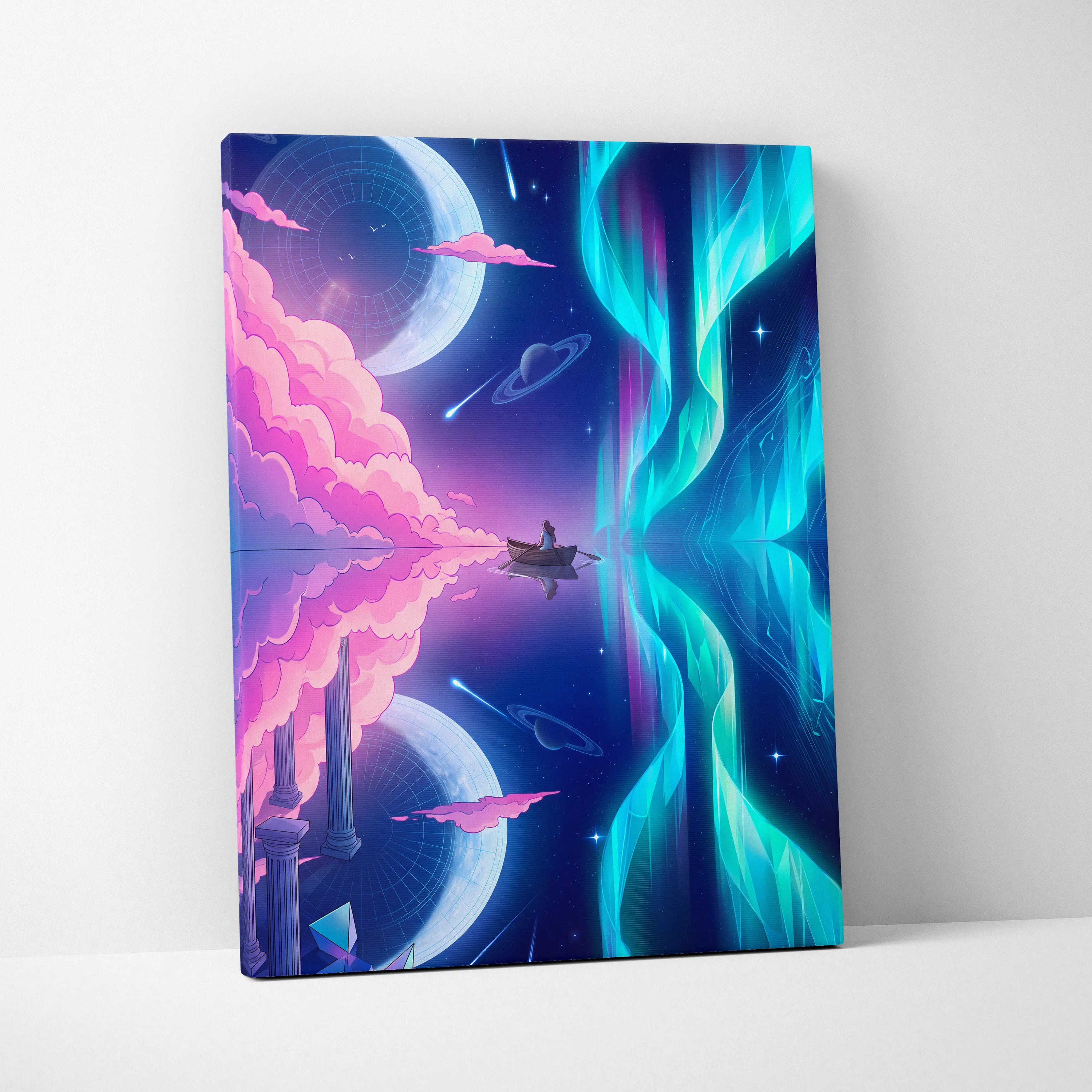 Neon Vaporwave Canvas Odyssey - Surreal Neon Pink Cyan Living Room Vaporwave Dreamy Mood Retro Futurism Canvas Print