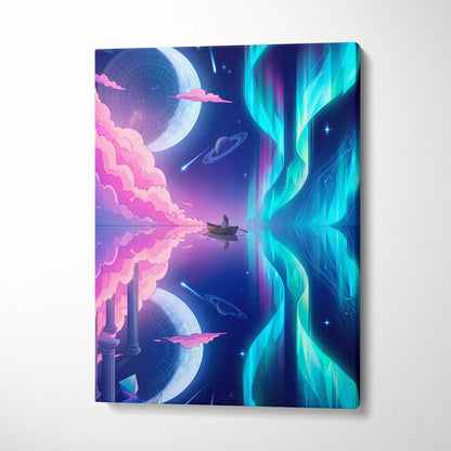 Neon Vaporwave Canvas Odyssey - Surreal Neon Pink Cyan Living Room Vaporwave Dreamy Mood Retro Futurism Canvas Print
