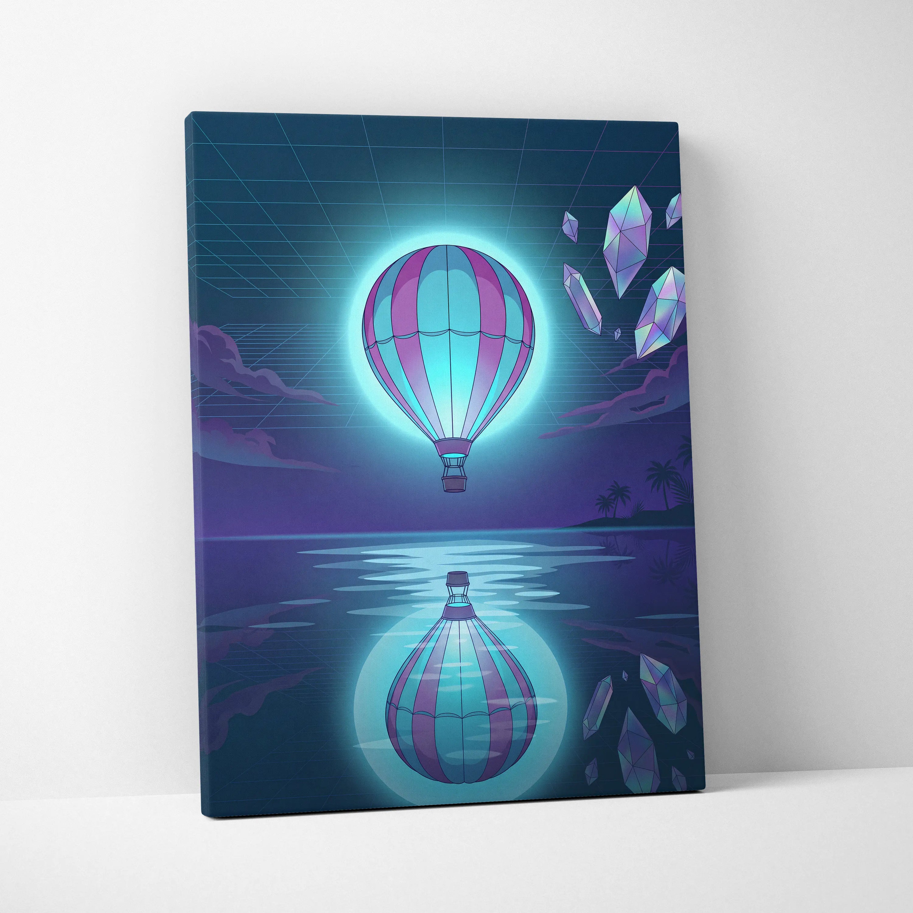 Neon Vaporwave Balloon Canvas - Vaporwave Balloon Blue Pink Living Room Futurism Dreamy Mood Modern Wall Art Canvas