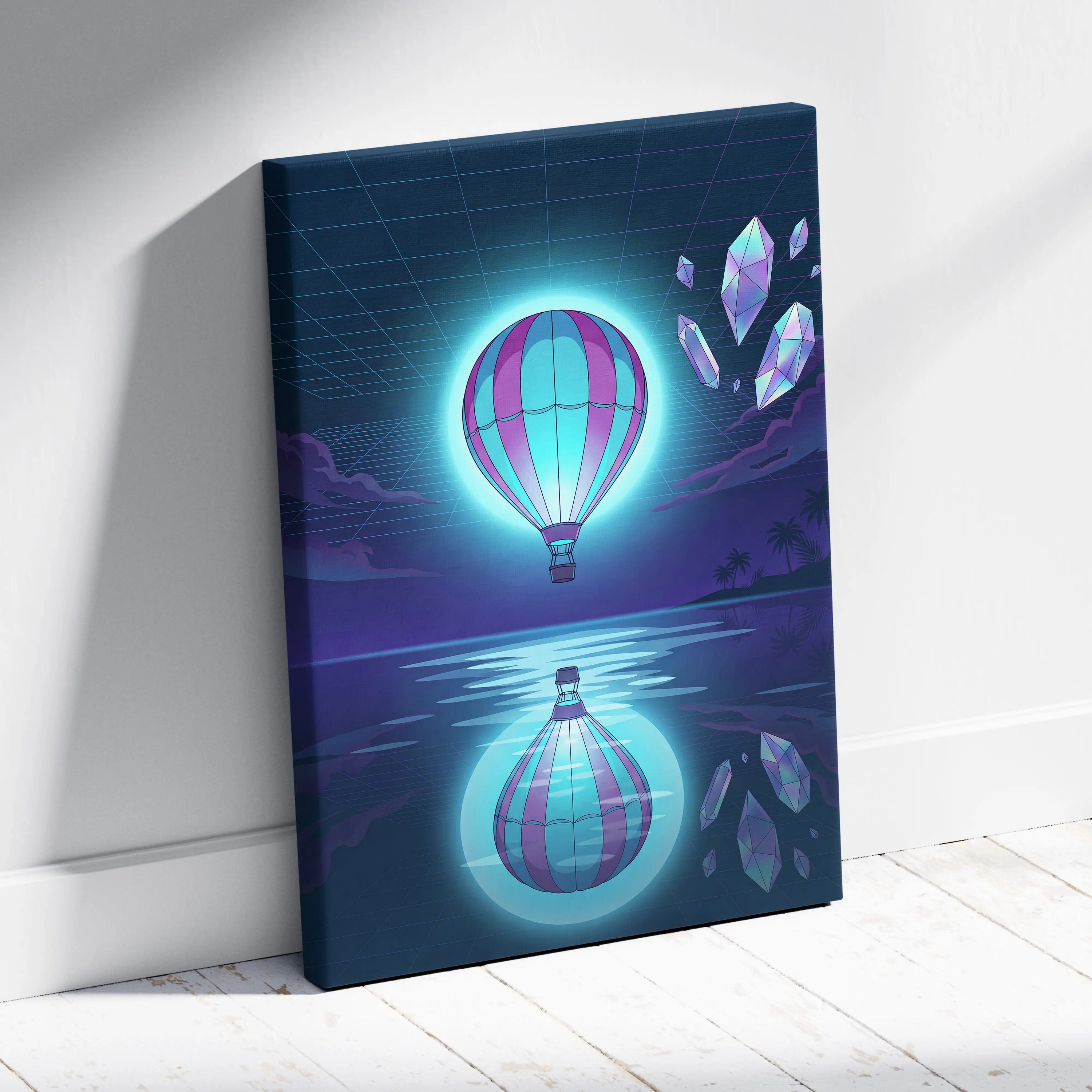 Neon Vaporwave Balloon Canvas - Vaporwave Balloon Blue Pink Living Room Futurism Dreamy Mood Modern Wall Art Canvas