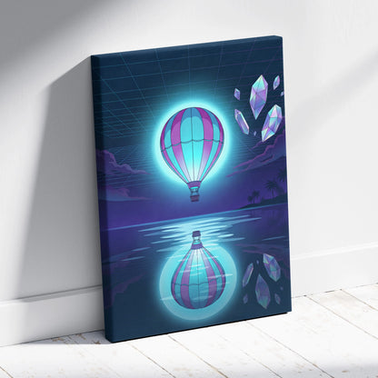 Neon Vaporwave Balloon Canvas - Vaporwave Balloon Blue Pink Living Room Futurism Dreamy Mood Modern Wall Art Canvas