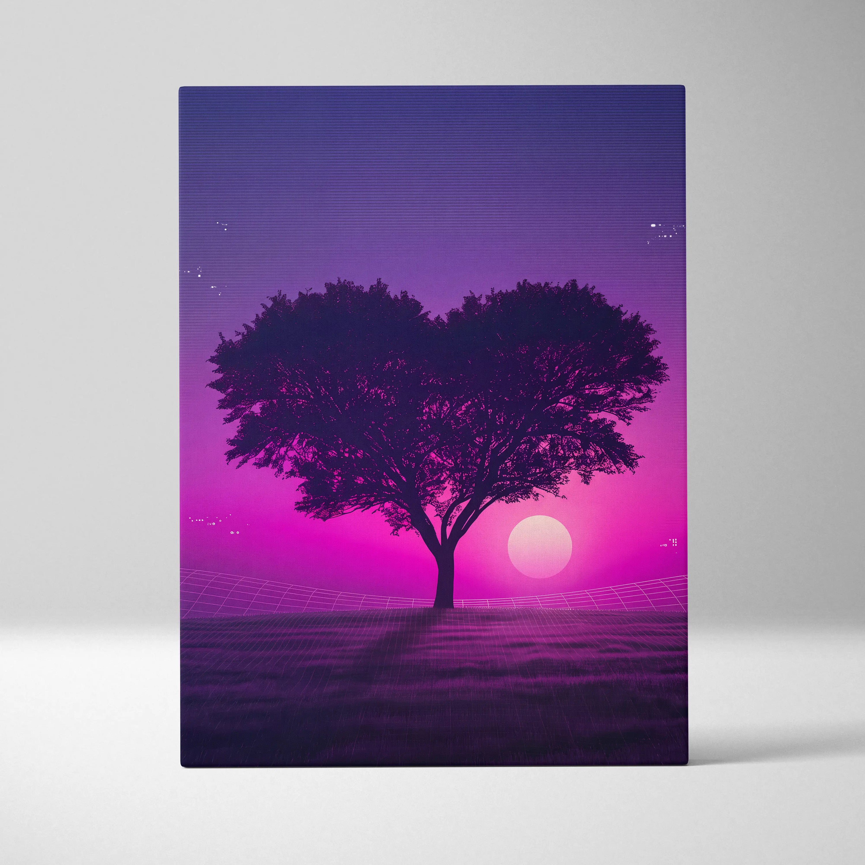 Neon Sunset Vaporwave Canvas - Tree Silhouette Purple Pink Living Vaporwave Dreamy Nostalgic Retro-Futurism Canvas