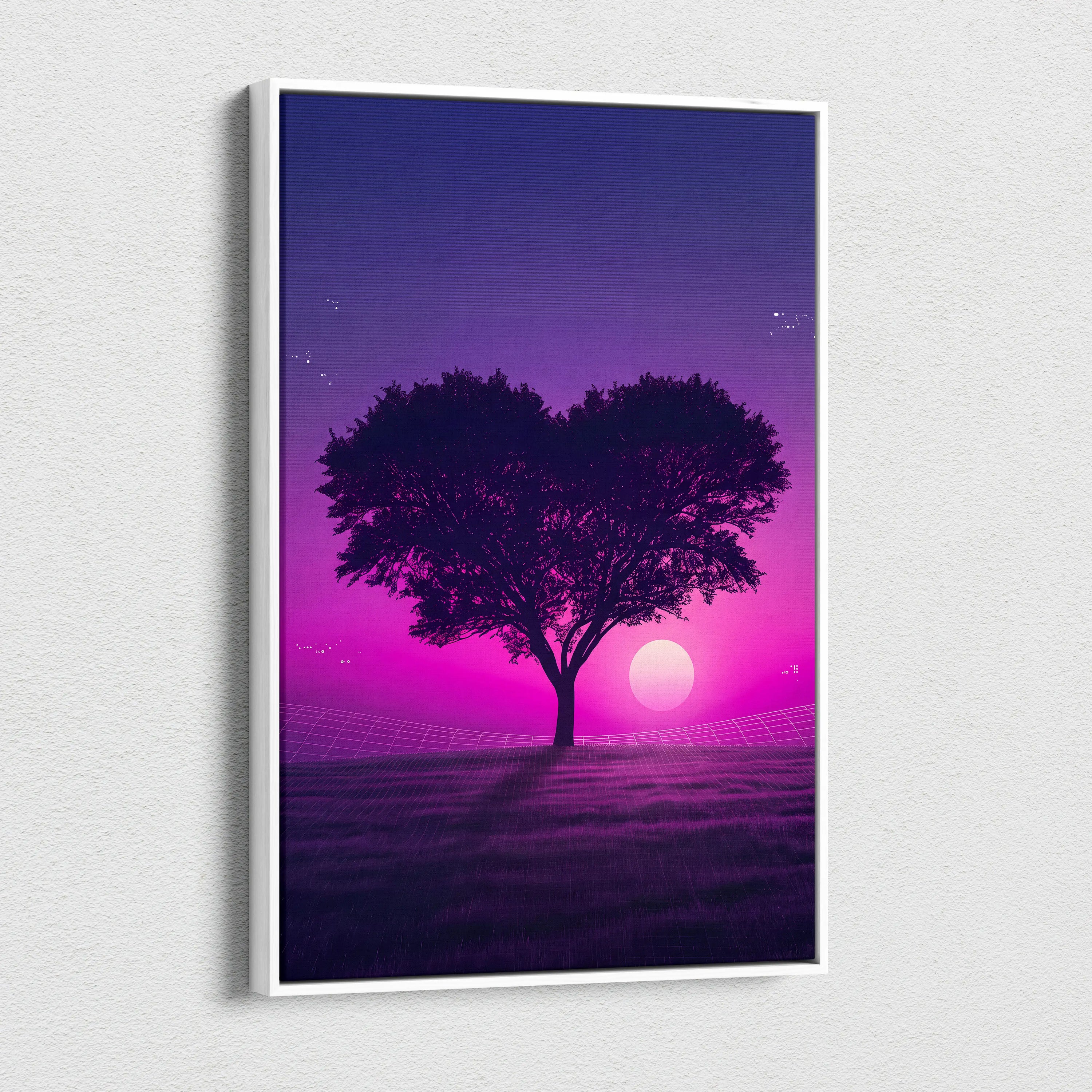 Neon Sunset Vaporwave Canvas - Tree Silhouette Purple Pink Living Vaporwave Dreamy Nostalgic Retro-Futurism Canvas