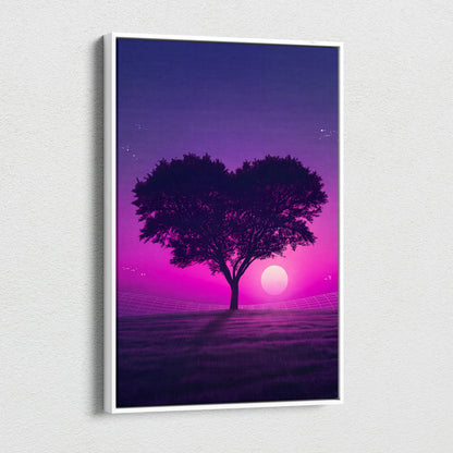 Neon Sunset Vaporwave Canvas - Tree Silhouette Purple Pink Living Vaporwave Dreamy Nostalgic Retro-Futurism Canvas