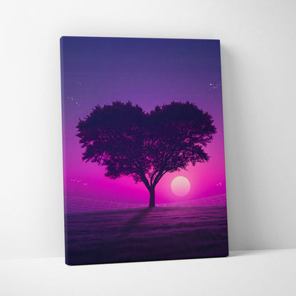 Neon Sunset Vaporwave Canvas - Tree Silhouette Purple Pink Living Vaporwave Dreamy Nostalgic Retro-Futurism Canvas