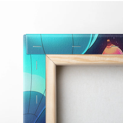Vaporwave Neon Balloons Canvas - Hot Air Balloons Pink Turquoise Living Room Vaporwave Dreamy Retro Neon City Canvas