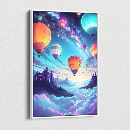 Vaporwave Neon Balloons Canvas - Hot Air Balloons Pink Turquoise Living Room Vaporwave Dreamy Retro Neon City Canvas