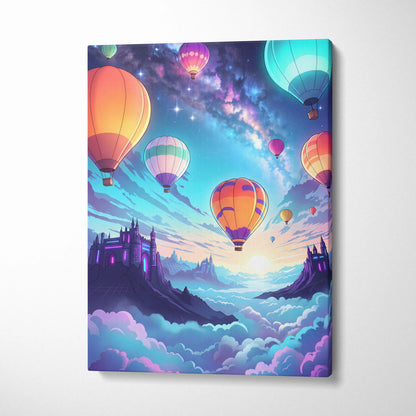 Vaporwave Neon Balloons Canvas - Hot Air Balloons Pink Turquoise Living Room Vaporwave Dreamy Retro Neon City Canvas