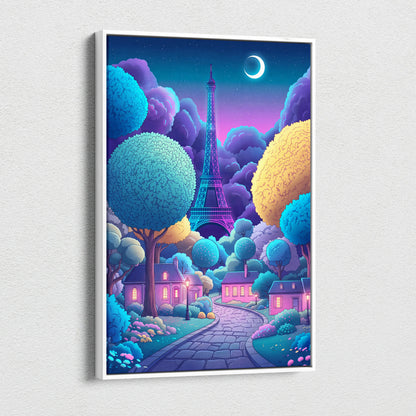 Neon Vaporwave Paris Canvas - Vaporwave Cityscape Neon Blues Pink Living Room Retro Futurism Dreamy Mood Canvas Print