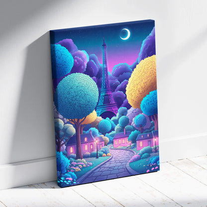 Neon Vaporwave Paris Canvas - Vaporwave Cityscape Neon Blues Pink Living Room Retro Futurism Dreamy Mood Canvas Print