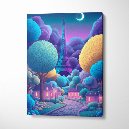 Neon Vaporwave Paris Canvas - Vaporwave Cityscape Neon Blues Pink Living Room Retro Futurism Dreamy Mood Canvas Print