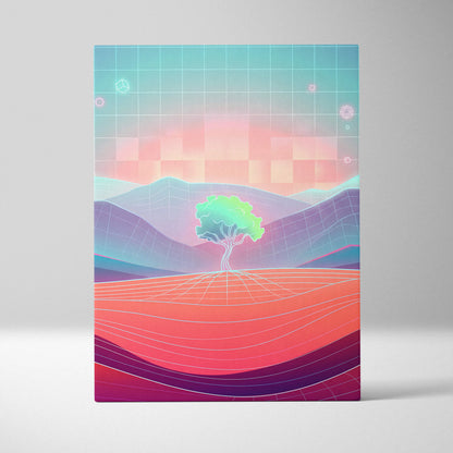 Neon Vaporwave Sunset Canvas - Vaporwave Canvas Pink Teal Sunset Living Room Retro Dreamy Mood Neon Glow Decor Wall Art