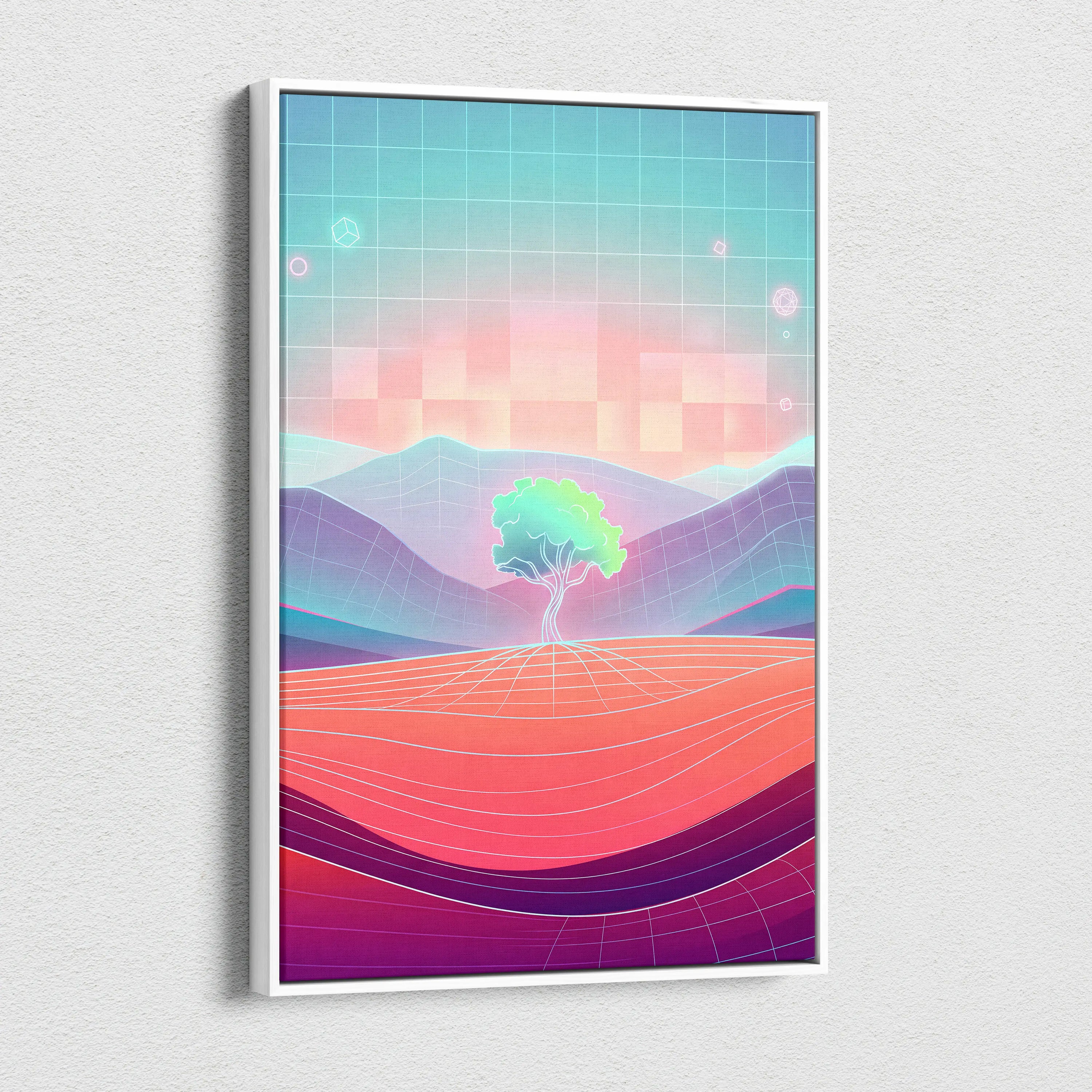 Neon Vaporwave Sunset Canvas - Vaporwave Canvas Pink Teal Sunset Living Room Retro Dreamy Mood Neon Glow Decor Wall Art