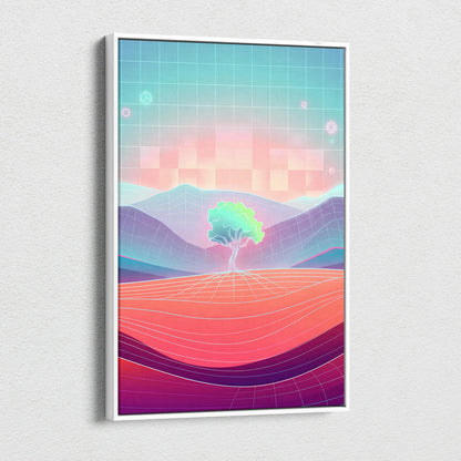 Neon Vaporwave Sunset Canvas - Vaporwave Canvas Pink Teal Sunset Living Room Retro Dreamy Mood Neon Glow Decor Wall Art