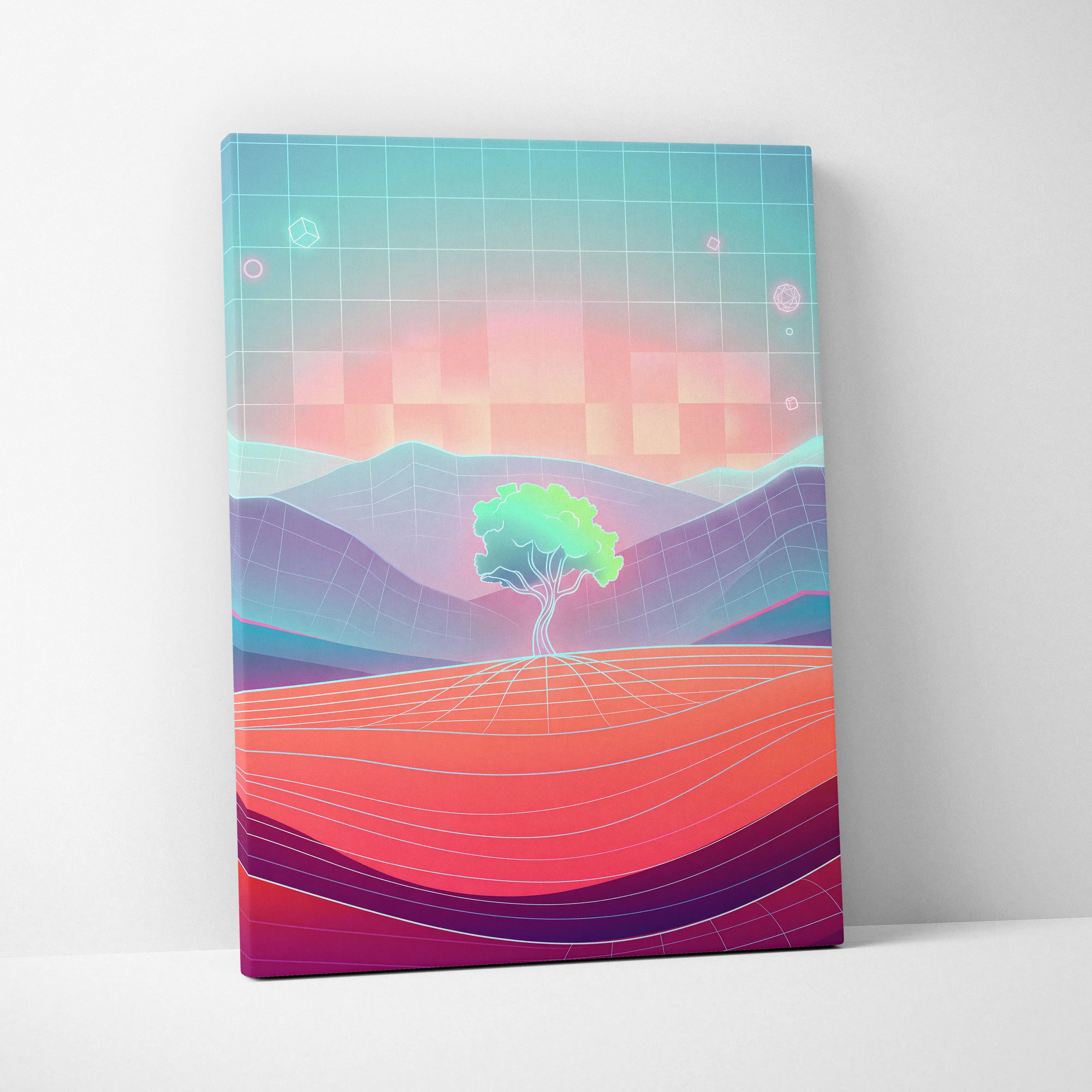 Neon Vaporwave Sunset Canvas - Vaporwave Canvas Pink Teal Sunset Living Room Retro Dreamy Mood Neon Glow Decor Wall Art