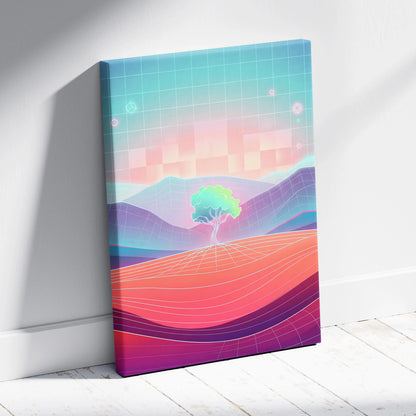 Neon Vaporwave Sunset Canvas - Vaporwave Canvas Pink Teal Sunset Living Room Retro Dreamy Mood Neon Glow Decor Wall Art