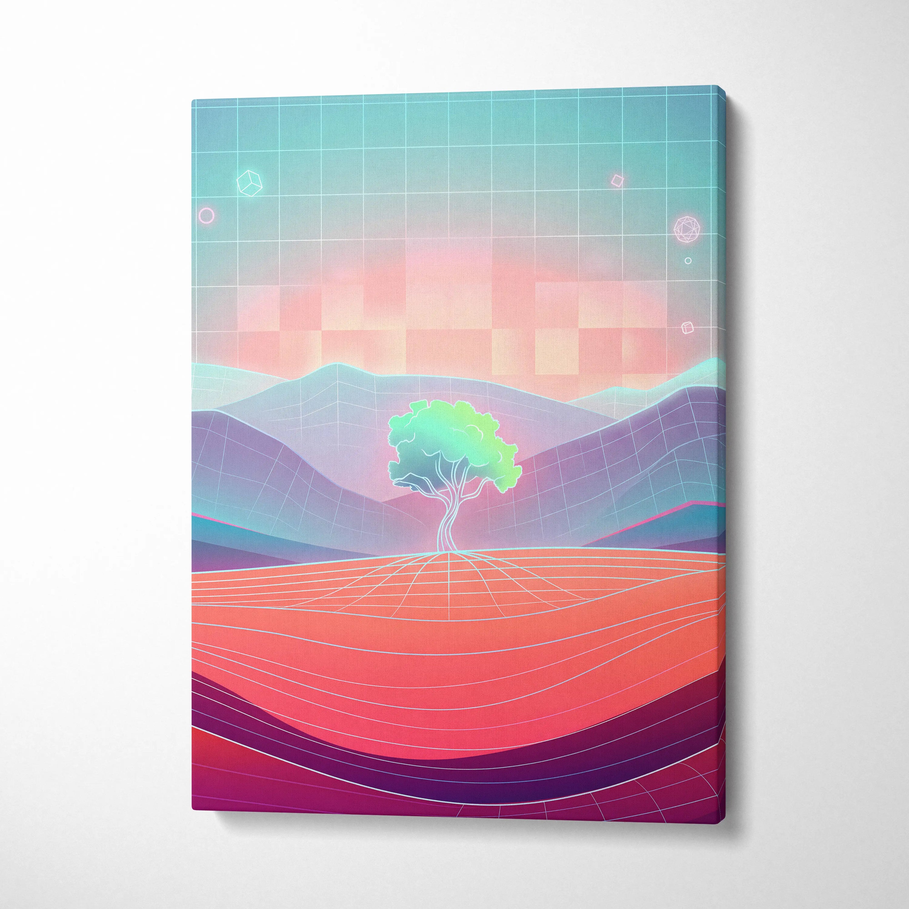 Neon Vaporwave Sunset Canvas - Vaporwave Canvas Pink Teal Sunset Living Room Retro Dreamy Mood Neon Glow Decor Wall Art