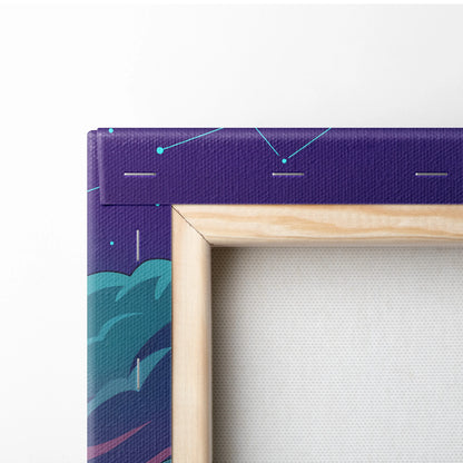 Neon Vaporwave Sunset Canvas - Neon City Pink Cyan Living Room Vaporwave Canvas Dreamy Nostalgia Retro-Futurist Wall Art