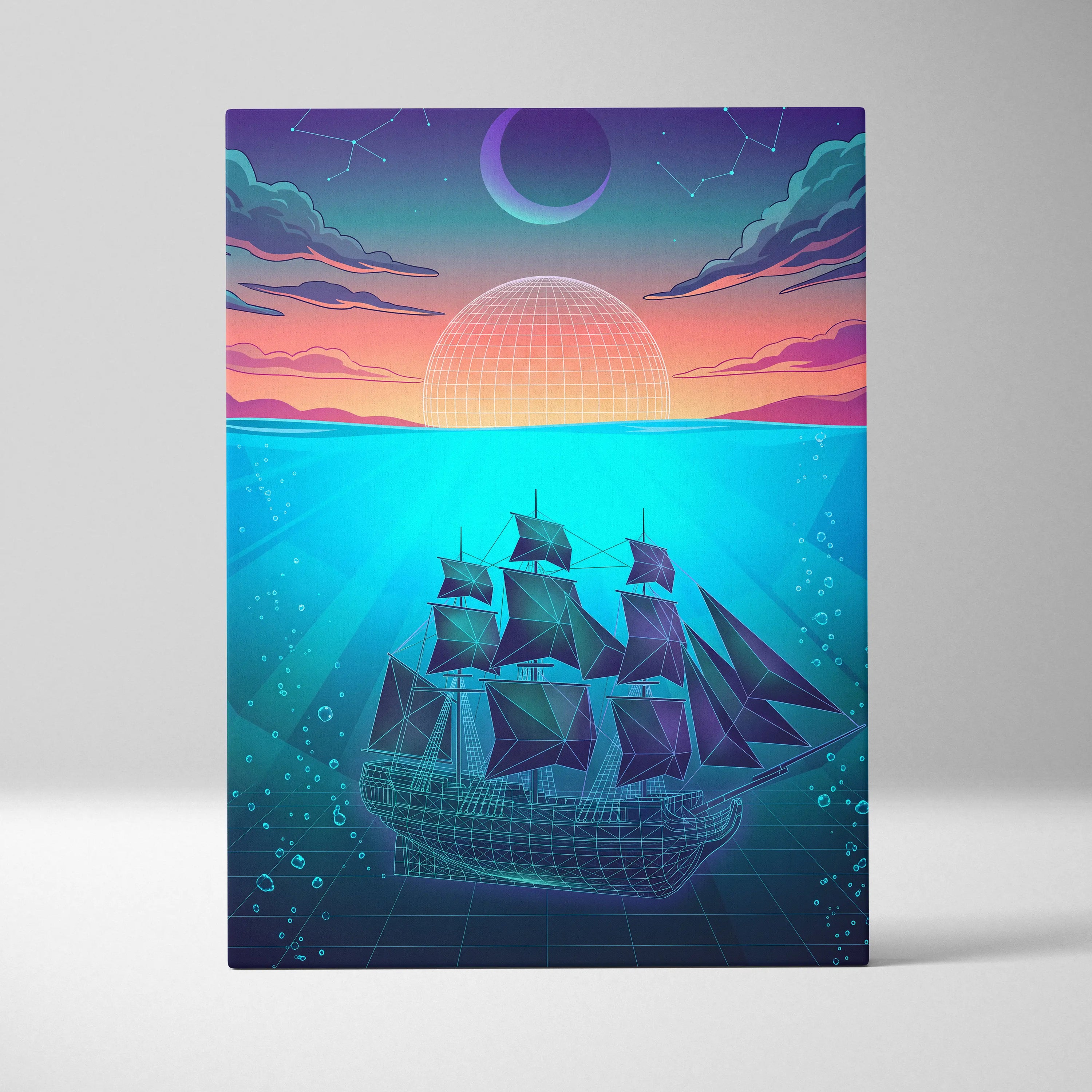 Neon Vaporwave Sunset Canvas - Neon City Pink Cyan Living Room Vaporwave Canvas Dreamy Nostalgia Retro-Futurist Wall Art