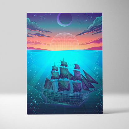 Neon Vaporwave Sunset Canvas - Neon City Pink Cyan Living Room Vaporwave Canvas Dreamy Nostalgia Retro-Futurist Wall Art