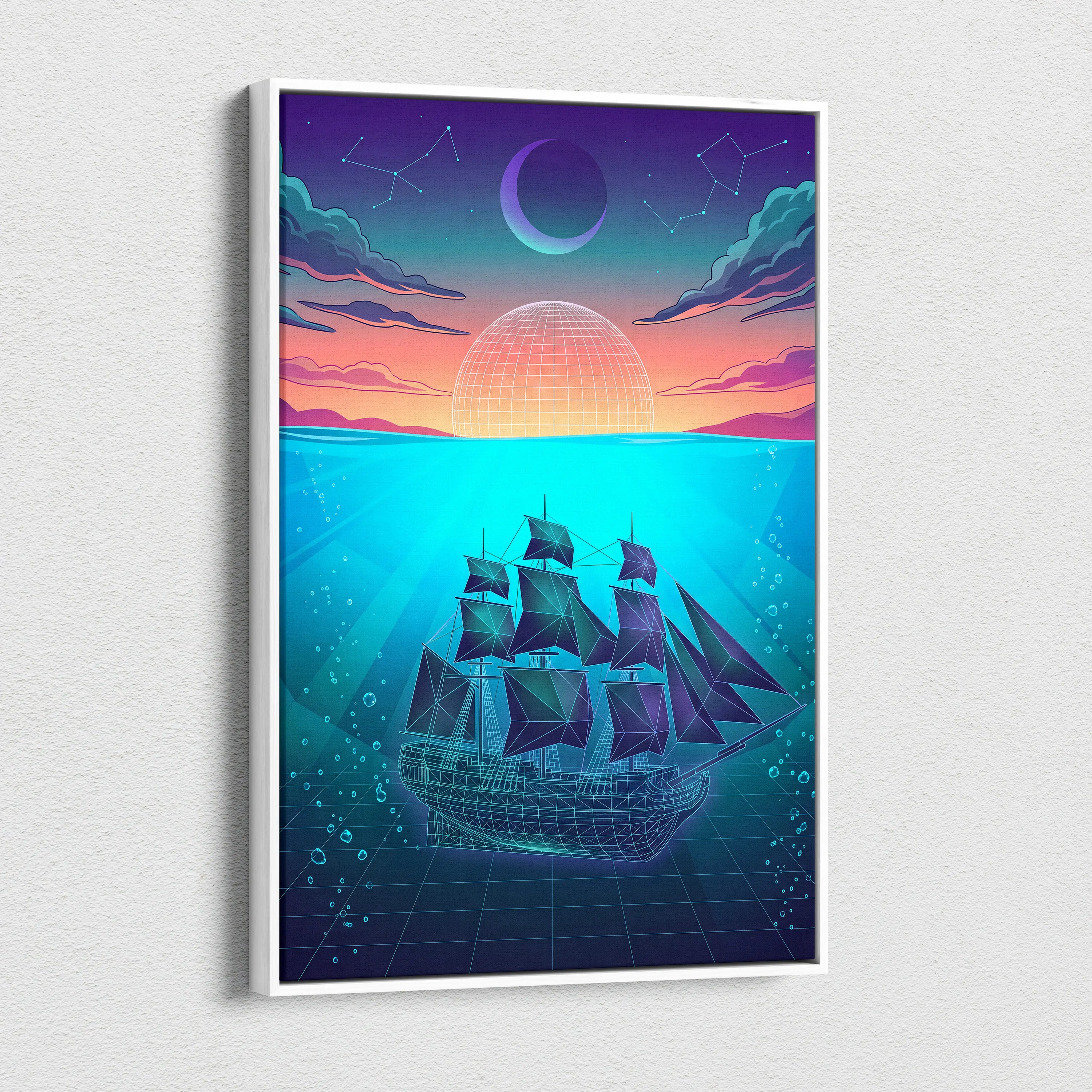 Neon Vaporwave Sunset Canvas - Neon City Pink Cyan Living Room Vaporwave Canvas Dreamy Nostalgia Retro-Futurist Wall Art