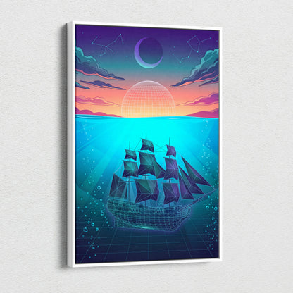 Neon Vaporwave Sunset Canvas - Neon City Pink Cyan Living Room Vaporwave Canvas Dreamy Nostalgia Retro-Futurist Wall Art