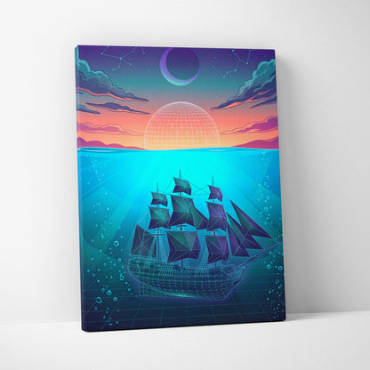 Neon Vaporwave Sunset Canvas - Neon City Pink Cyan Living Room Vaporwave Canvas Dreamy Nostalgia Retro-Futurist Wall Art