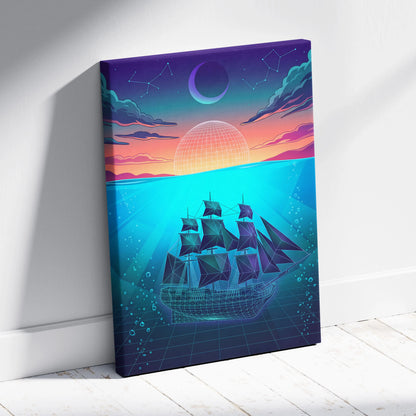 Neon Vaporwave Sunset Canvas - Neon City Pink Cyan Living Room Vaporwave Canvas Dreamy Nostalgia Retro-Futurist Wall Art