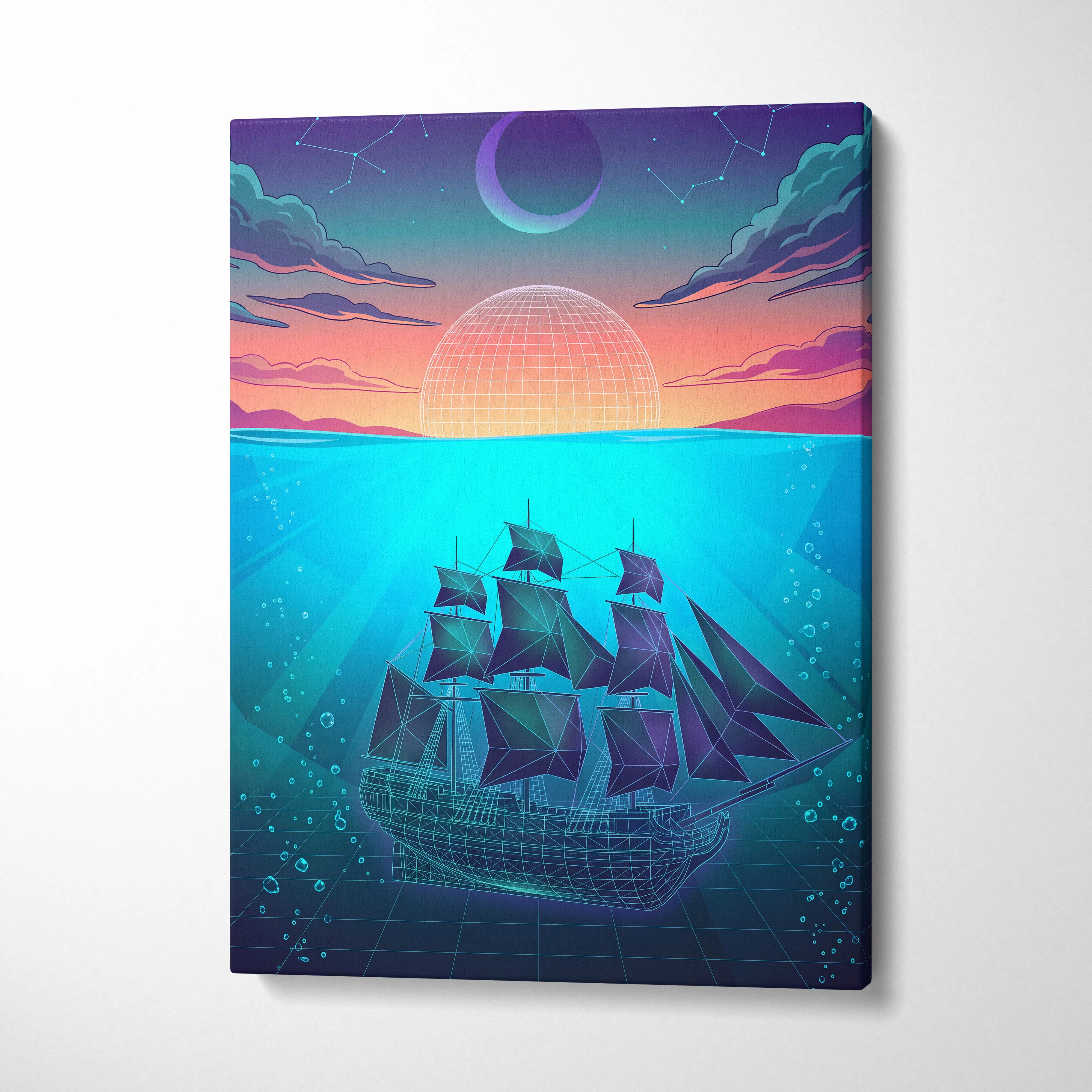 Neon Vaporwave Sunset Canvas - Neon City Pink Cyan Living Room Vaporwave Canvas Dreamy Nostalgia Retro-Futurist Wall Art