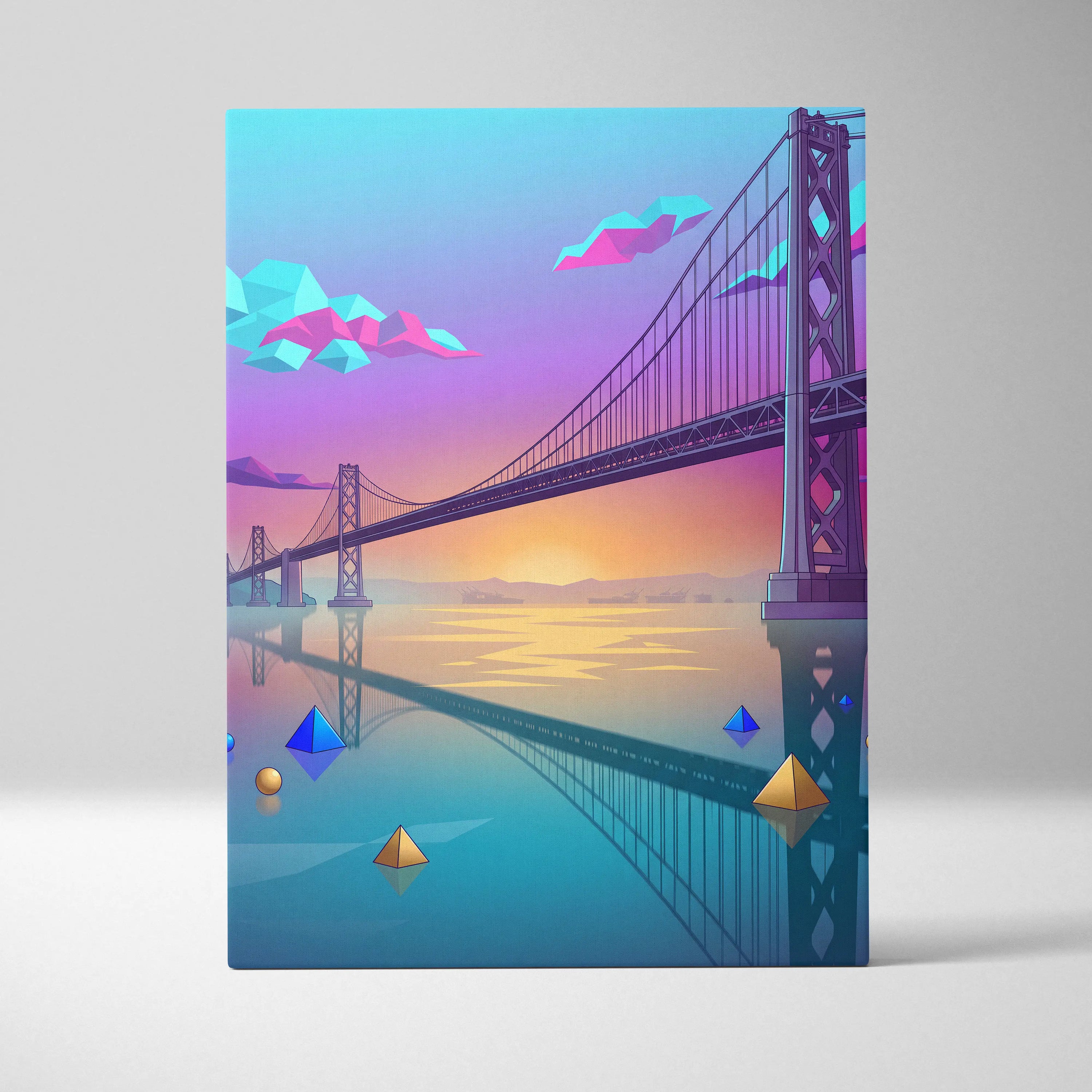 Neon Vaporwave Canvas Sunset - Vaporwave Landscape Blues Pink Turquoise Living Room Dreamy Nostalgic Neon Decor Canvas