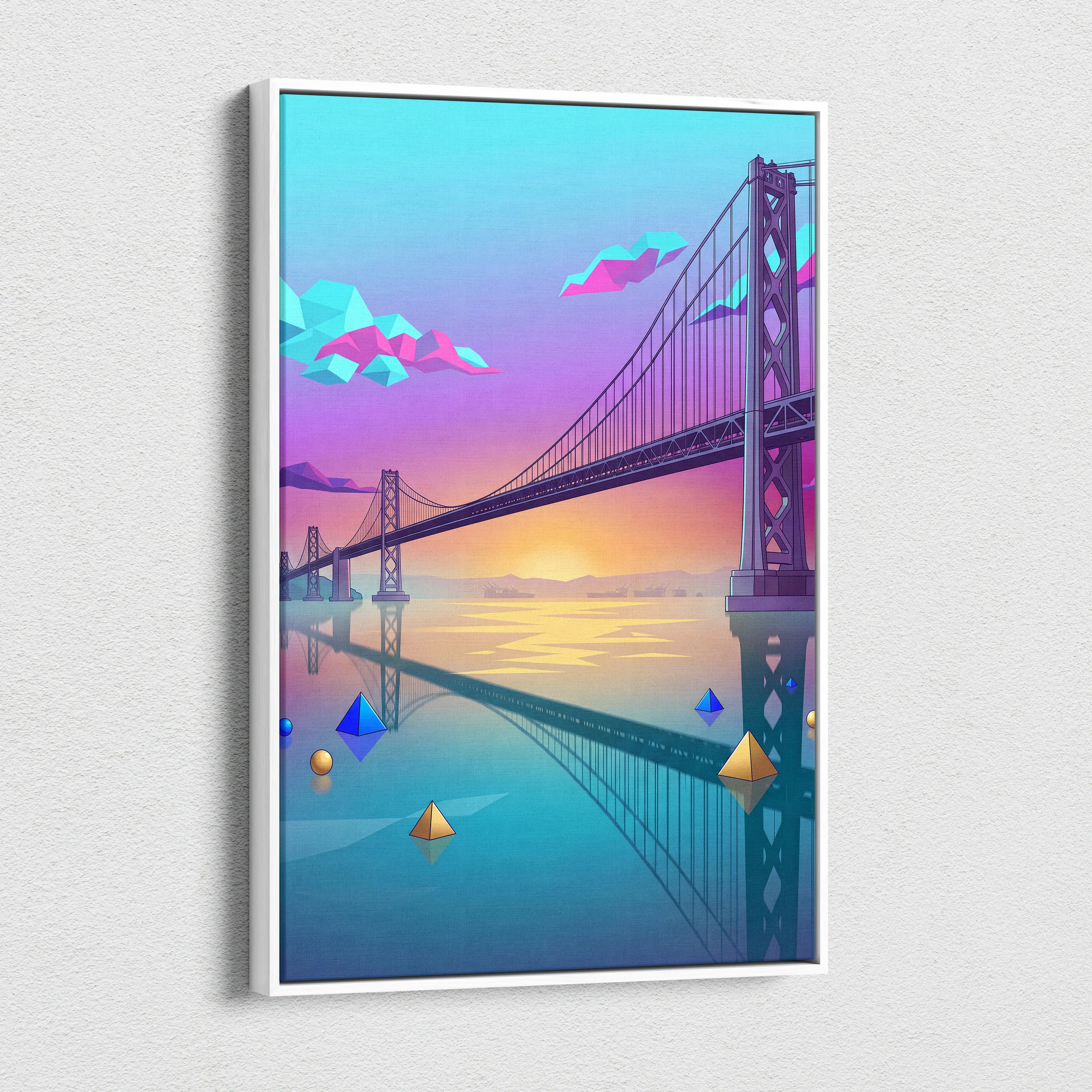 Neon Vaporwave Canvas Sunset - Vaporwave Landscape Blues Pink Turquoise Living Room Dreamy Nostalgic Neon Decor Canvas