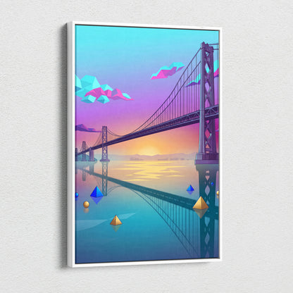 Neon Vaporwave Canvas Sunset - Vaporwave Landscape Blues Pink Turquoise Living Room Dreamy Nostalgic Neon Decor Canvas