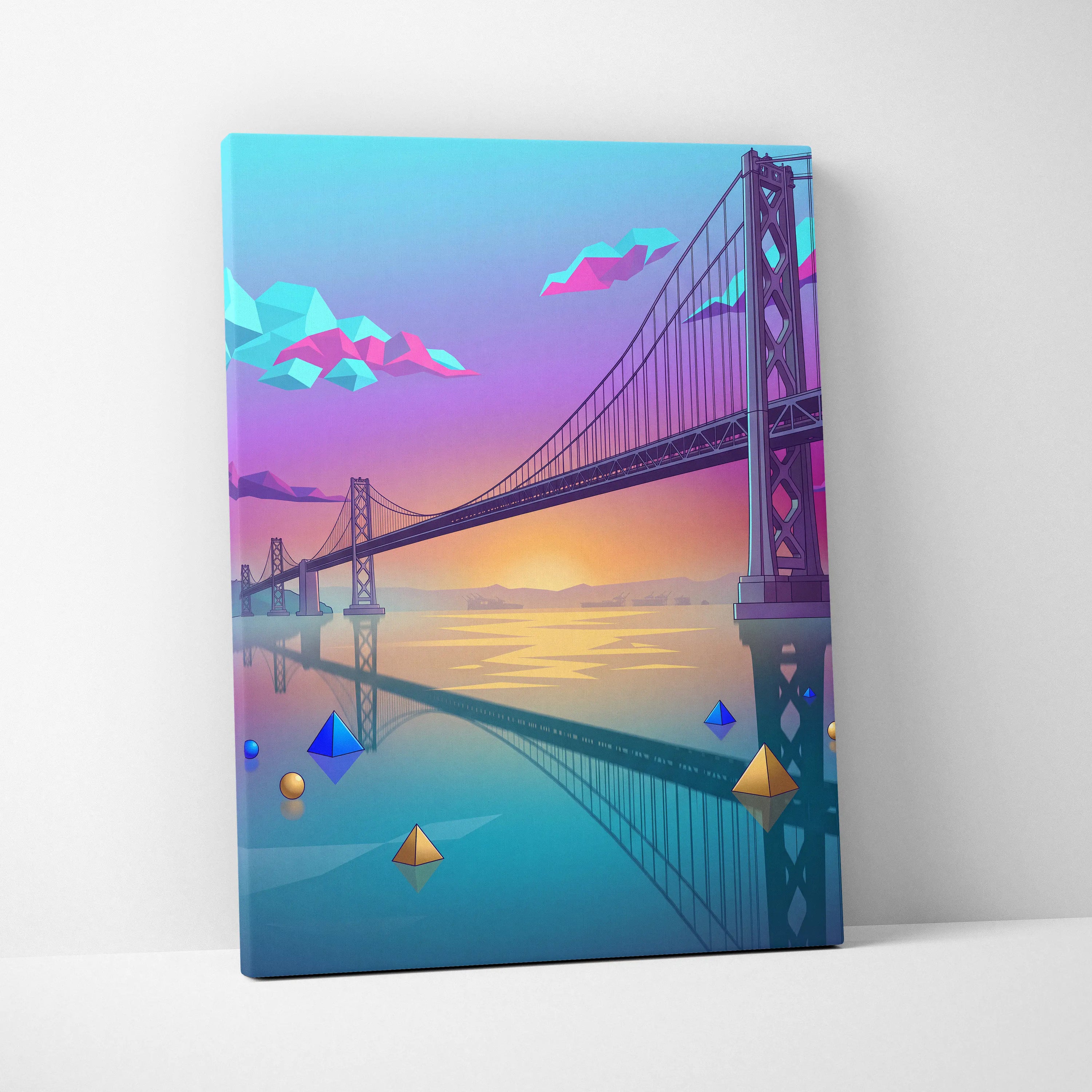 Neon Vaporwave Canvas Sunset - Vaporwave Landscape Blues Pink Turquoise Living Room Dreamy Nostalgic Neon Decor Canvas
