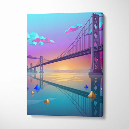 Neon Vaporwave Canvas Sunset - Vaporwave Landscape Blues Pink Turquoise Living Room Dreamy Nostalgic Neon Decor Canvas