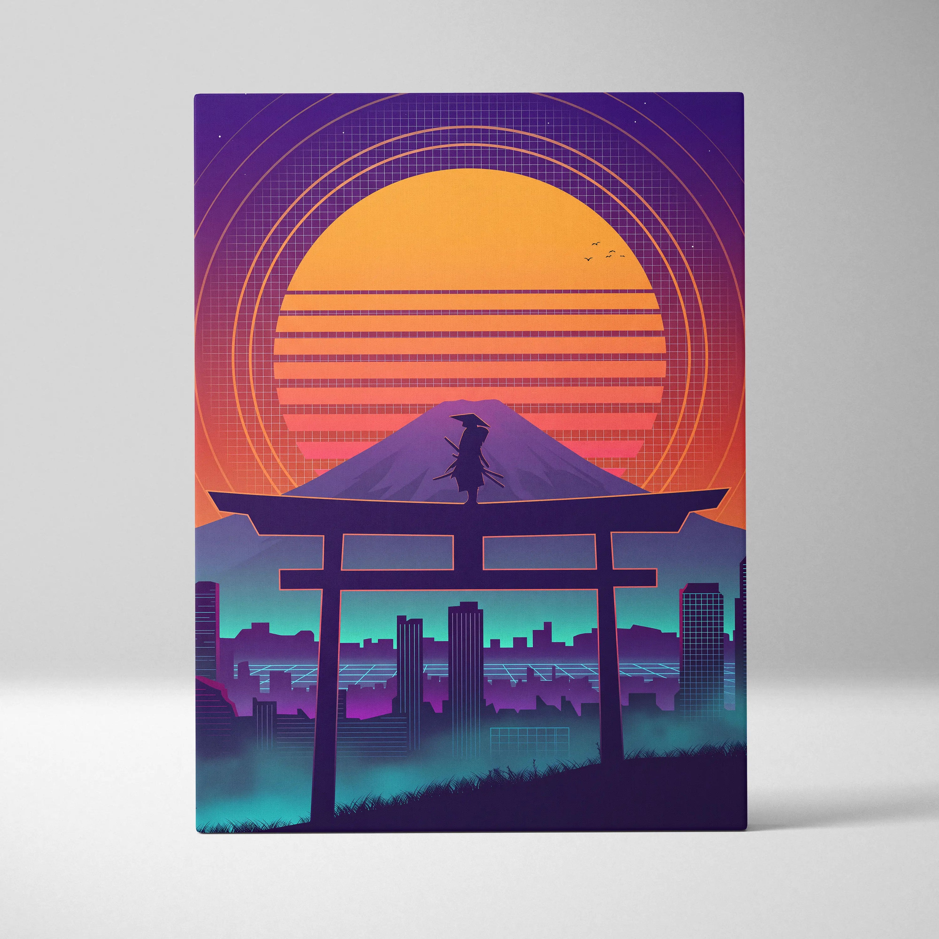 Neon Sunset Vaporwave Canvas - Vaporwave Sunset Canvas Purple Orange Living Room Dreamy Neon Deco Vaporwave Theme Canvas