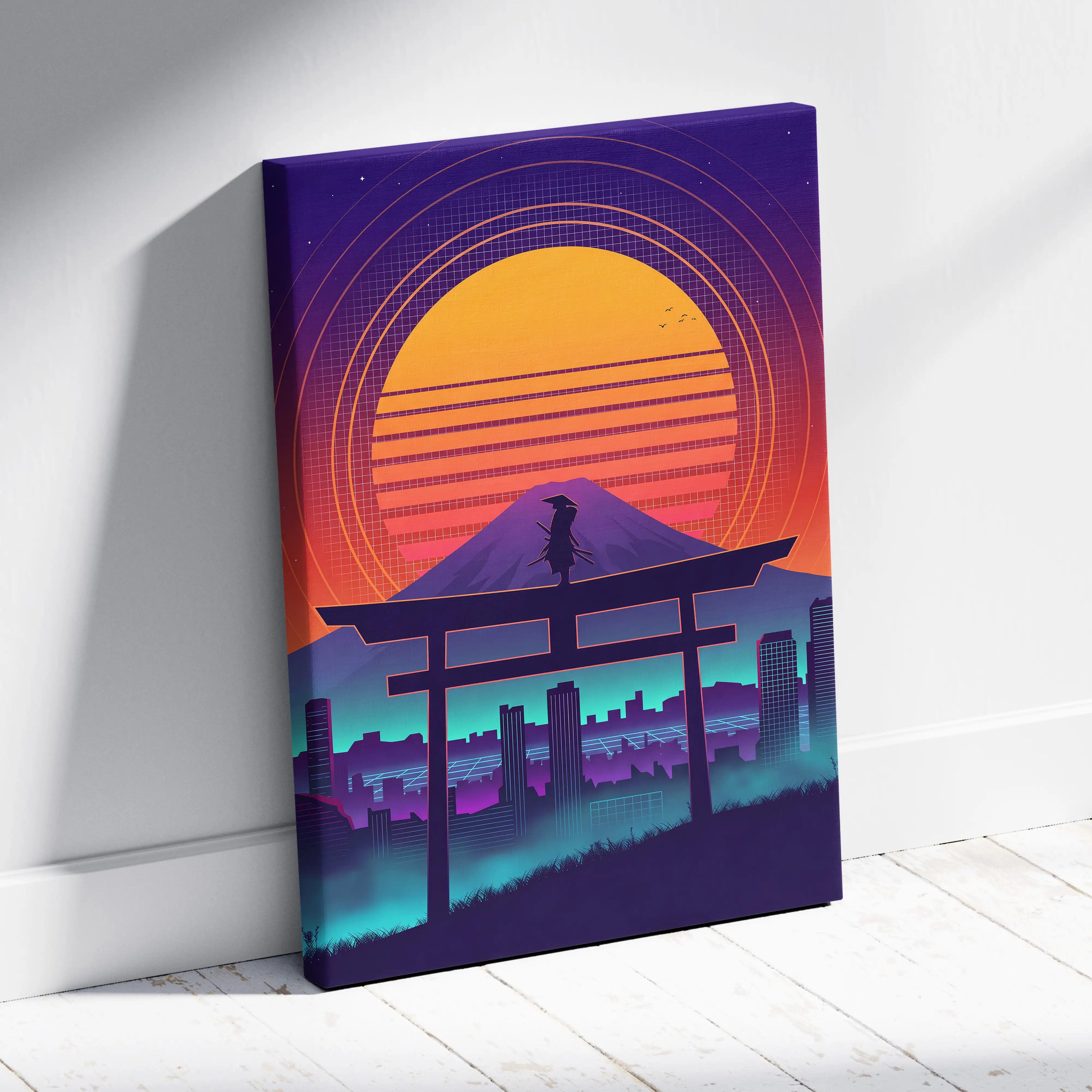Neon Sunset Vaporwave Canvas - Vaporwave Sunset Canvas Purple Orange Living Room Dreamy Neon Deco Vaporwave Theme Canvas