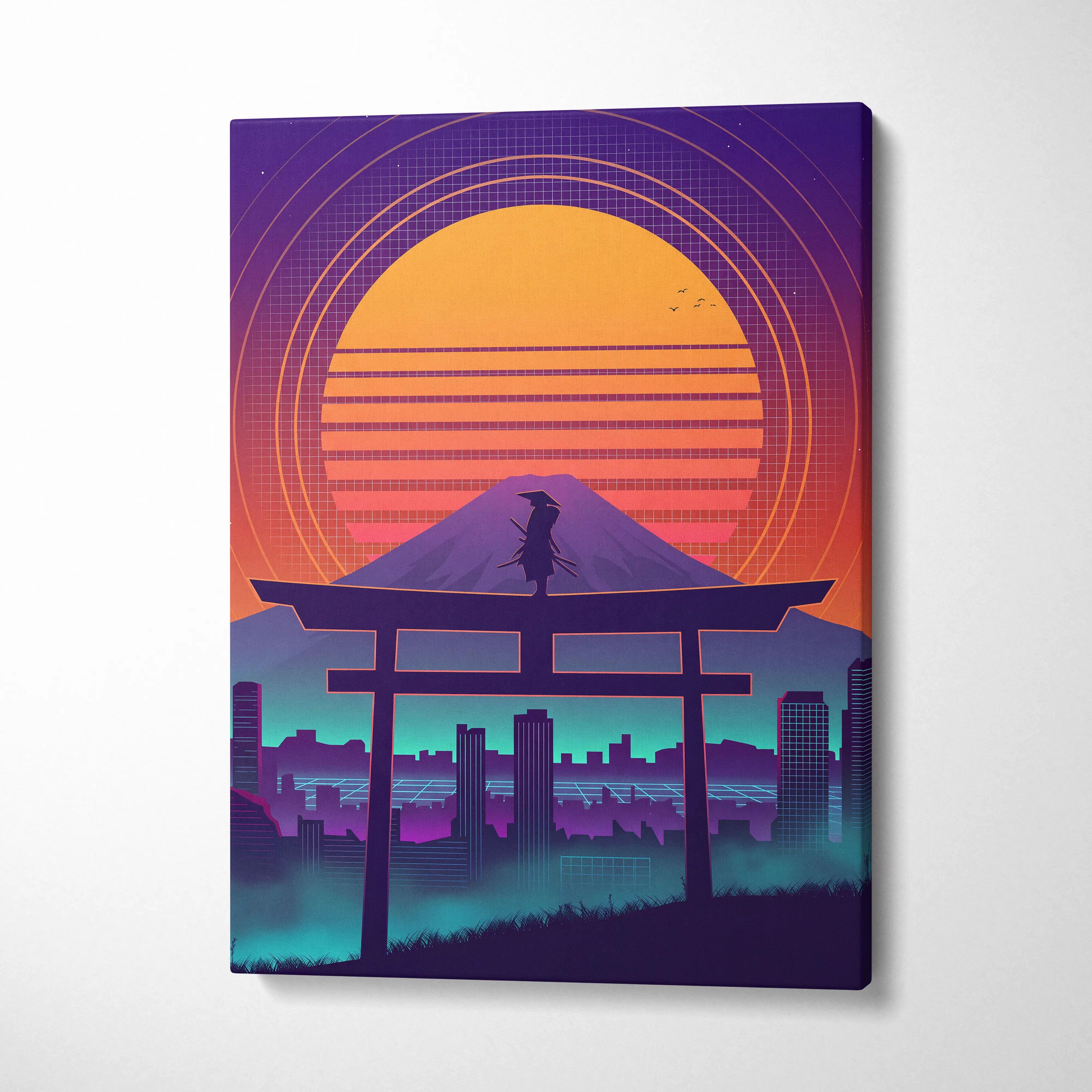 Neon Sunset Vaporwave Canvas - Vaporwave Sunset Canvas Purple Orange Living Room Dreamy Neon Deco Vaporwave Theme Canvas
