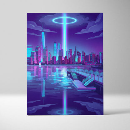 Neon Skyline Vaporwave Canvas - Vaporwave Cityscape Neon Blues Dreamy Mood Cyberpunk Decor Canvas