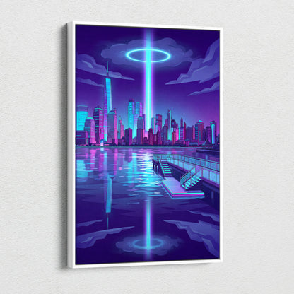 Neon Skyline Vaporwave Canvas - Vaporwave Cityscape Neon Blues Dreamy Mood Cyberpunk Decor Canvas