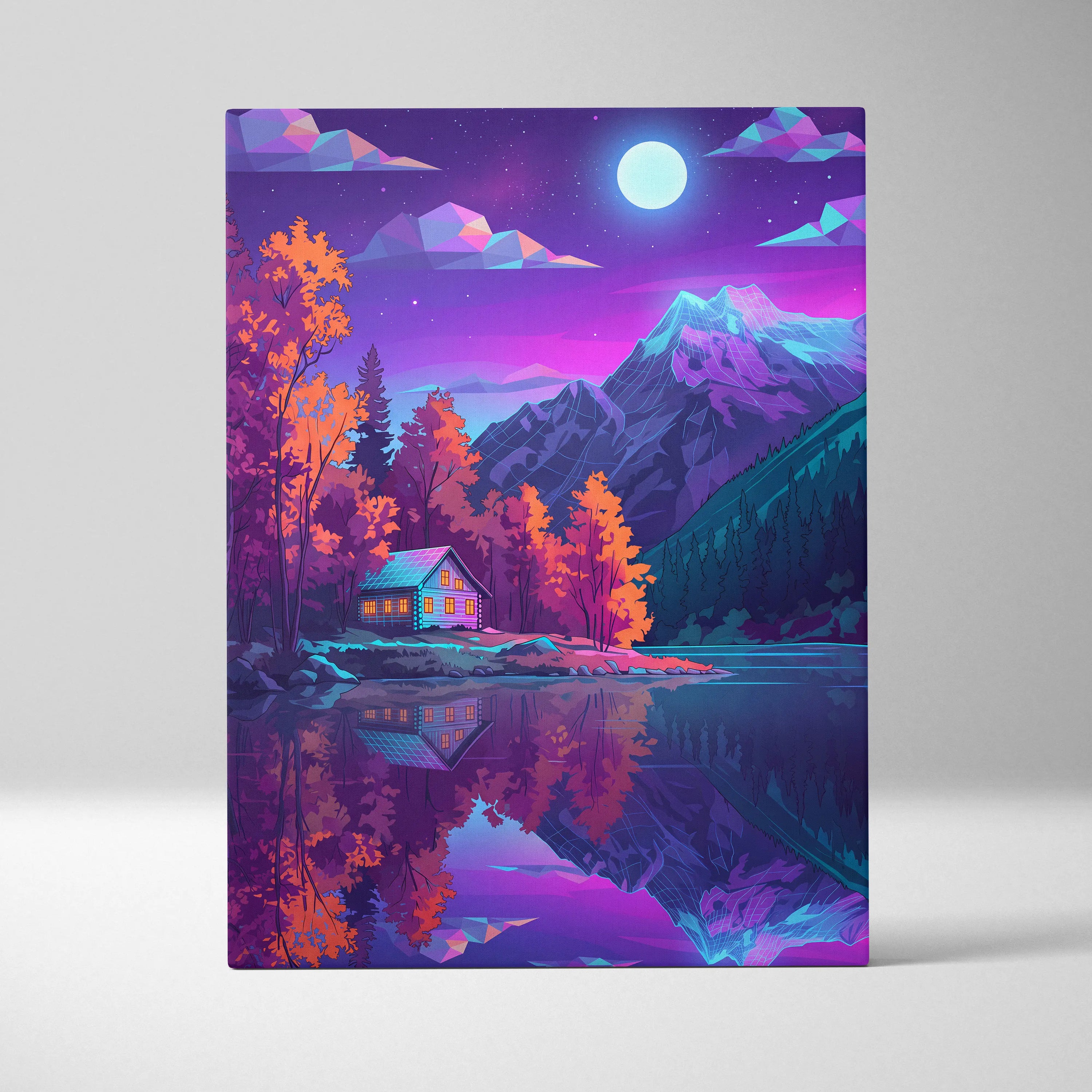 Vaporwave Neon Landscape Canvas - Vaporwave Landscape Neon Purple Pink Living Room Retro Dreamy Neon Wall Art Canvas