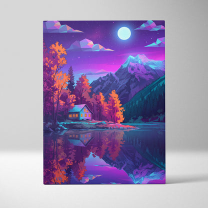 Vaporwave Neon Landscape Canvas - Vaporwave Landscape Neon Purple Pink Living Room Retro Dreamy Neon Wall Art Canvas