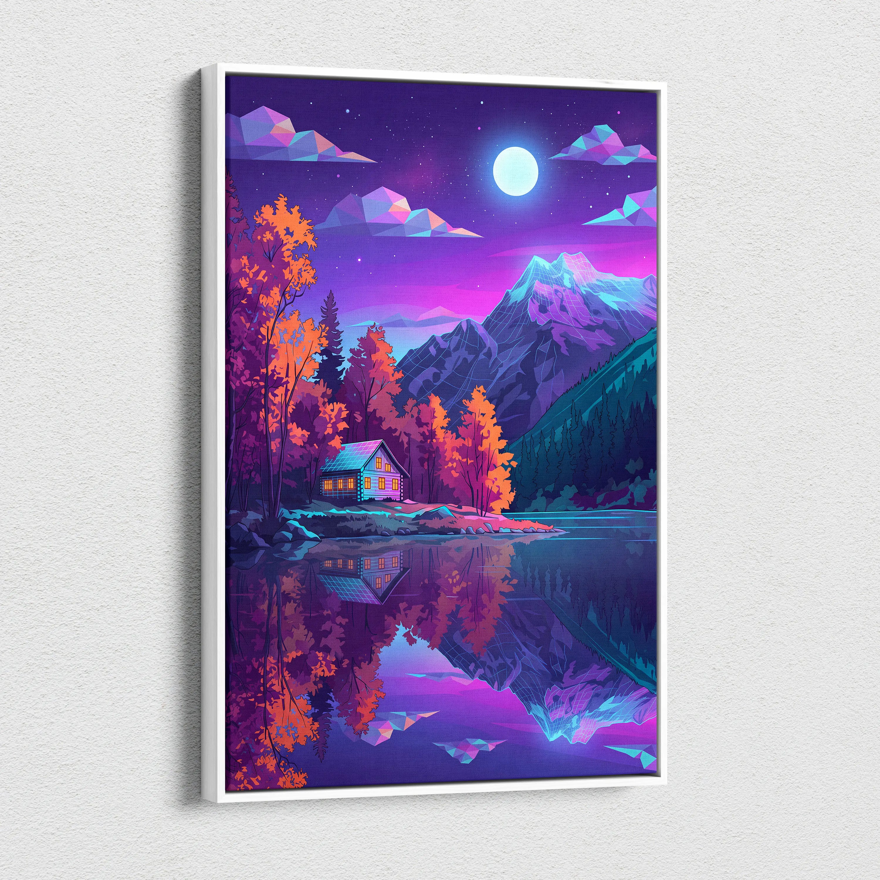 Vaporwave Neon Landscape Canvas - Vaporwave Landscape Neon Purple Pink Living Room Retro Dreamy Neon Wall Art Canvas
