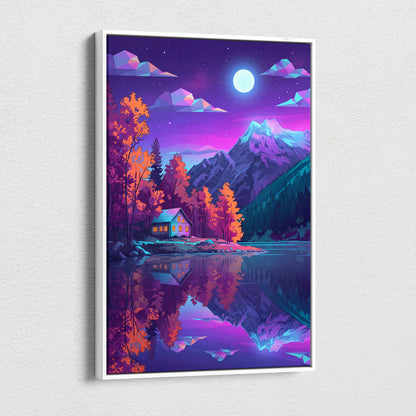 Vaporwave Neon Landscape Canvas - Vaporwave Landscape Neon Purple Pink Living Room Retro Dreamy Neon Wall Art Canvas