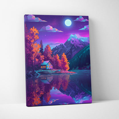 Vaporwave Neon Landscape Canvas - Vaporwave Landscape Neon Purple Pink Living Room Retro Dreamy Neon Wall Art Canvas