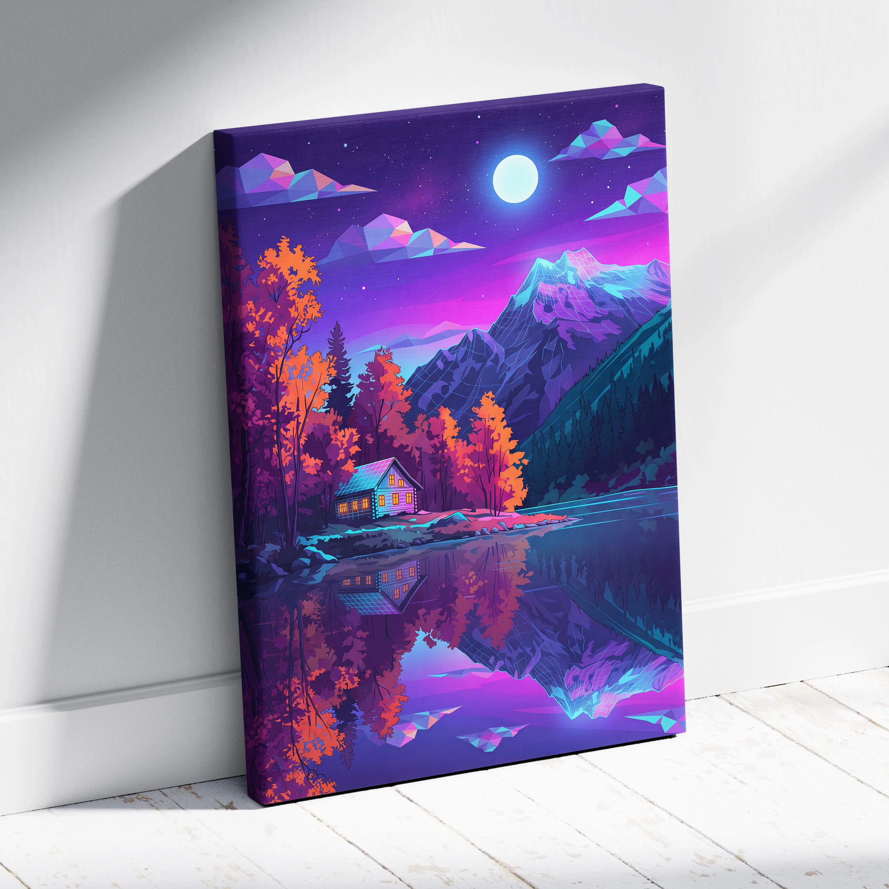 Vaporwave Neon Landscape Canvas - Vaporwave Landscape Neon Purple Pink Living Room Retro Dreamy Neon Wall Art Canvas