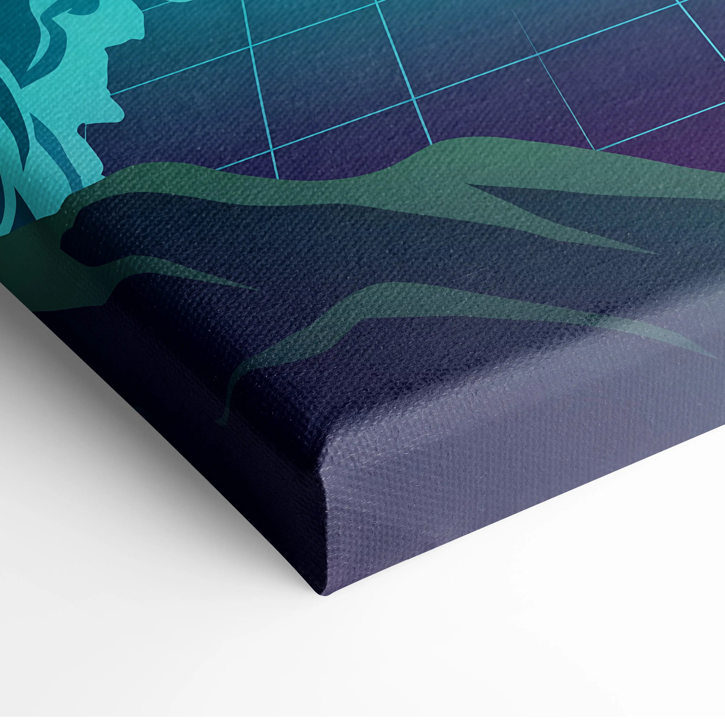 Neon Mountain Vaporwave Canvas - Mountain Neon Blues Pink Purple Living Room Vaporwave Futurism Decor Art Print