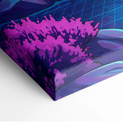 Neon Vaporwave Dreamscape Canvas - Vaporwave Cityscape Neon Pink Purple Blue Living Room Retro Futurism Dreamy Canvas