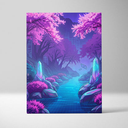 Neon Vaporwave Dreamscape Canvas - Vaporwave Cityscape Neon Pink Purple Blue Living Room Retro Futurism Dreamy Canvas