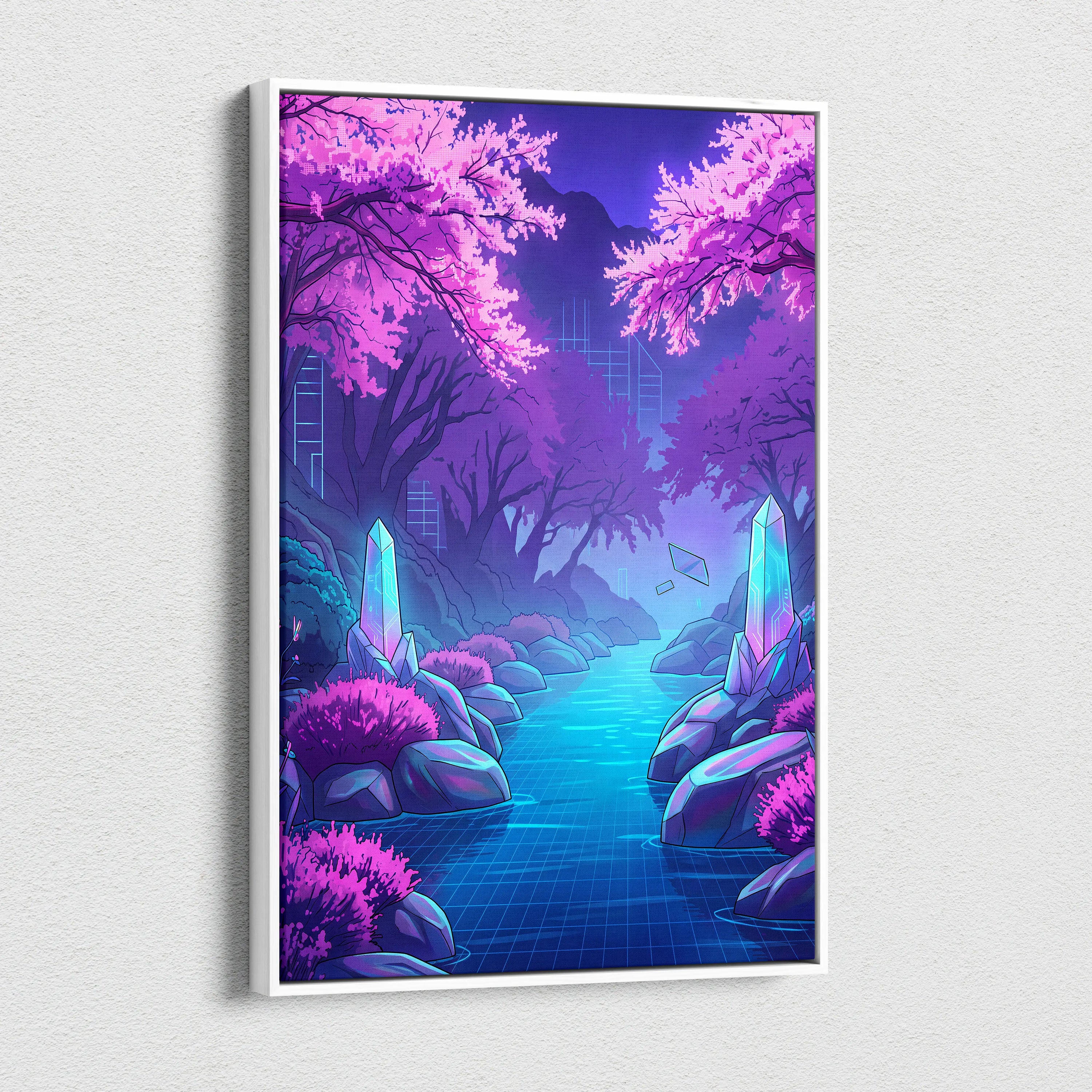 Neon Vaporwave Dreamscape Canvas - Vaporwave Cityscape Neon Pink Purple Blue Living Room Retro Futurism Dreamy Canvas